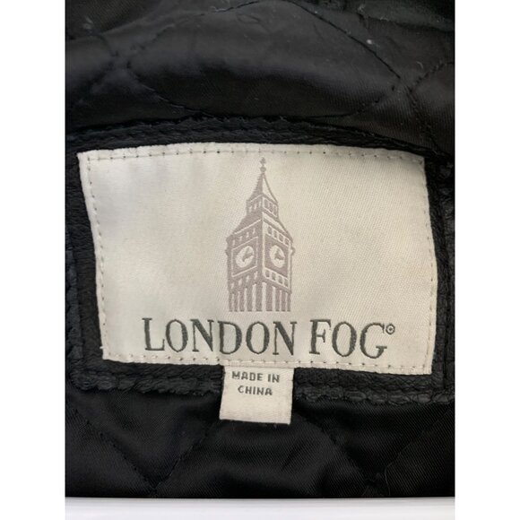 London Fog XL Black Leather Bomber Jacket Quilted Lining Multiple Pockets 8756 - Picture 5 of 12